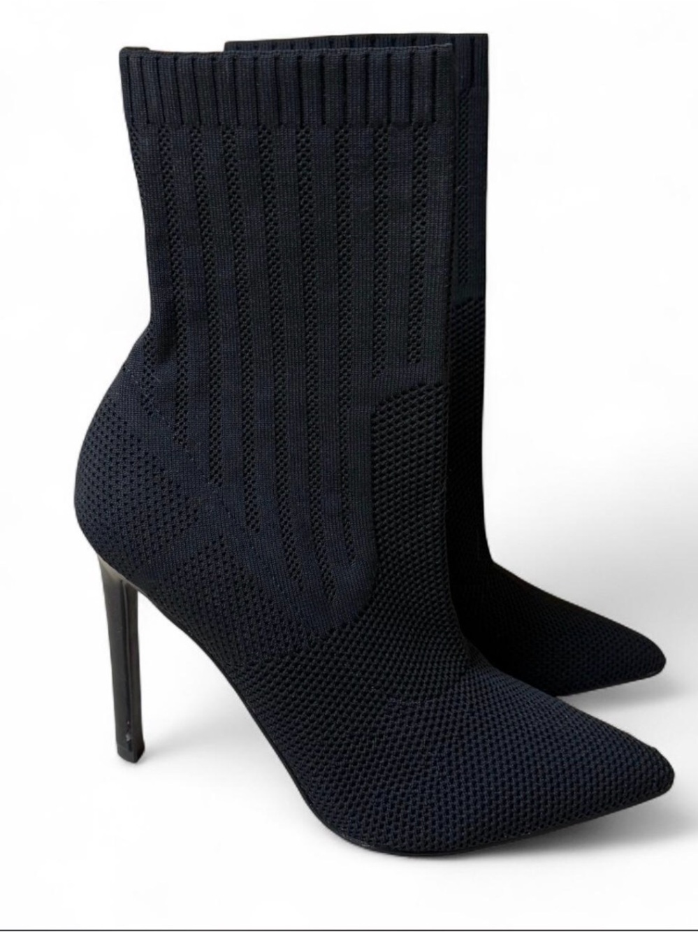 Steve Madden Black Knit Pointed Stiletto Sock Boot